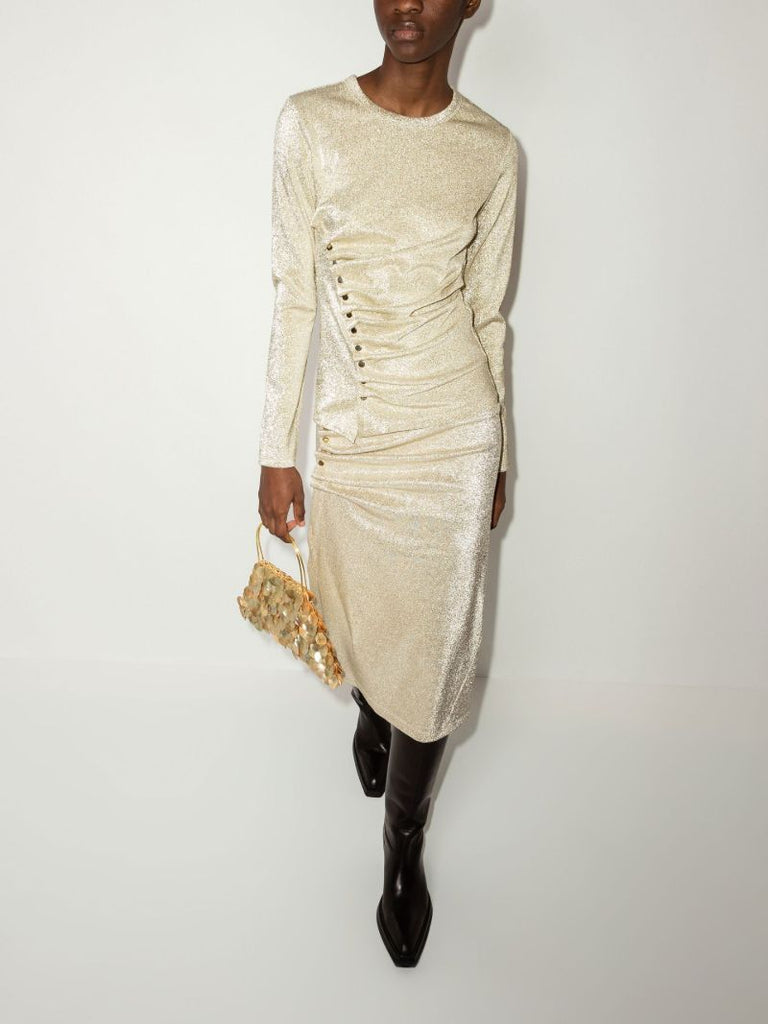 Gold Metallic Asymmetric Draped T-shirt