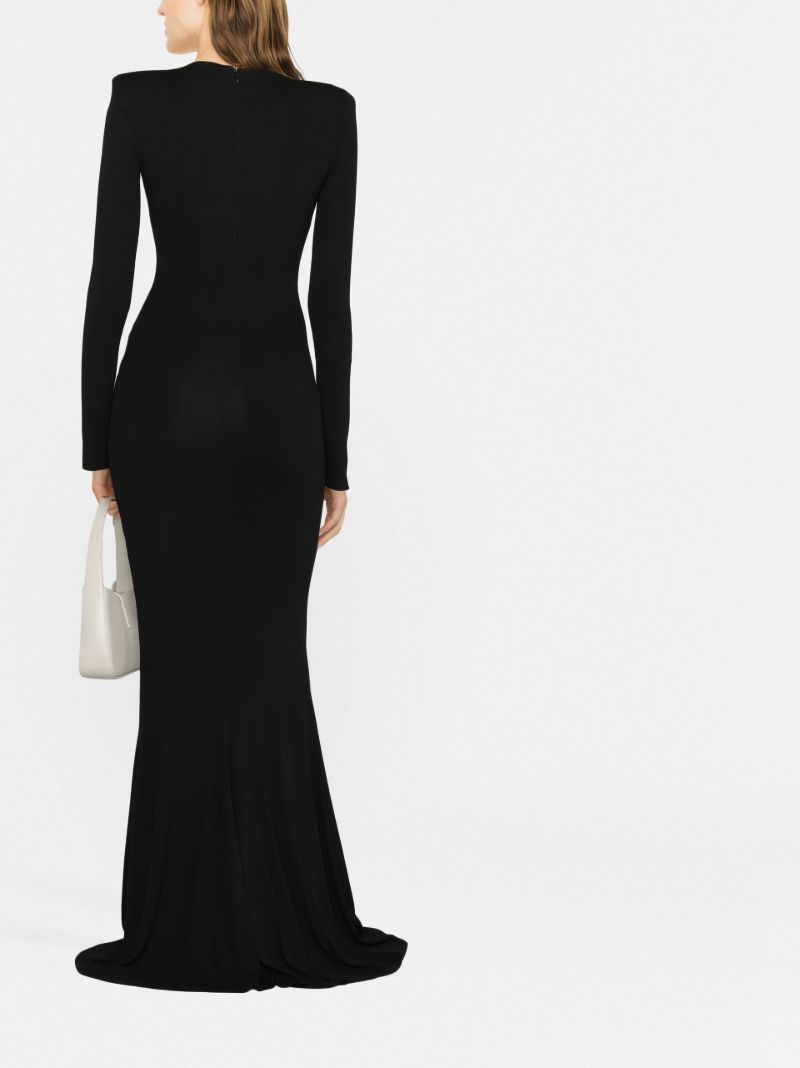 Black Ruched Plunge Neck Gown