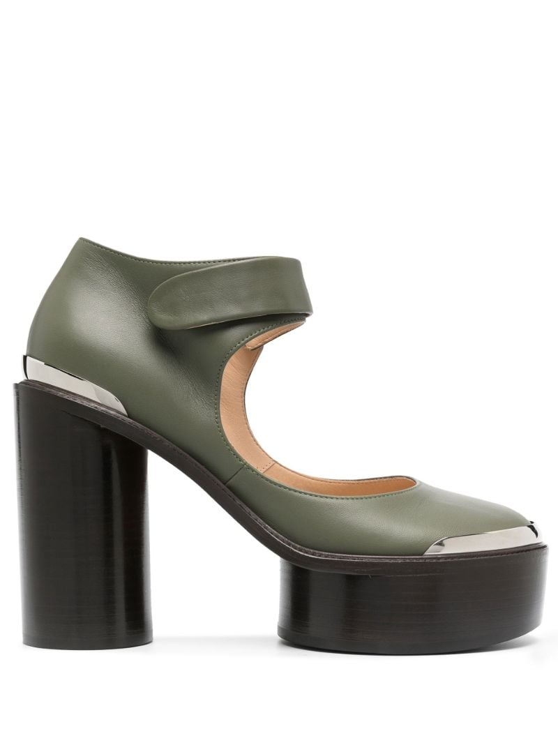 Green 120 Leather Platform Pumps