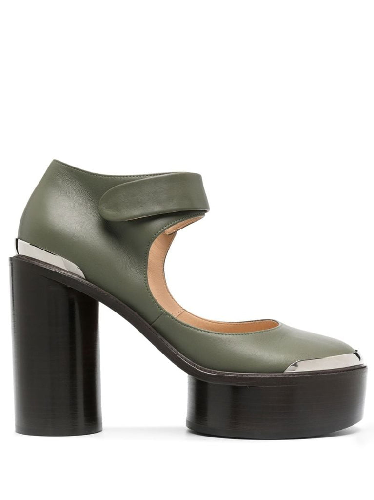 Green 120 Leather Platform Pumps