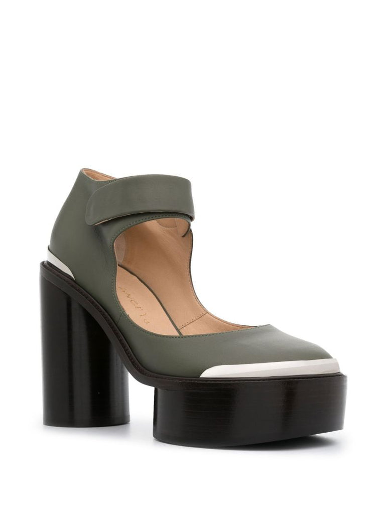 Green 120 Leather Platform Pumps