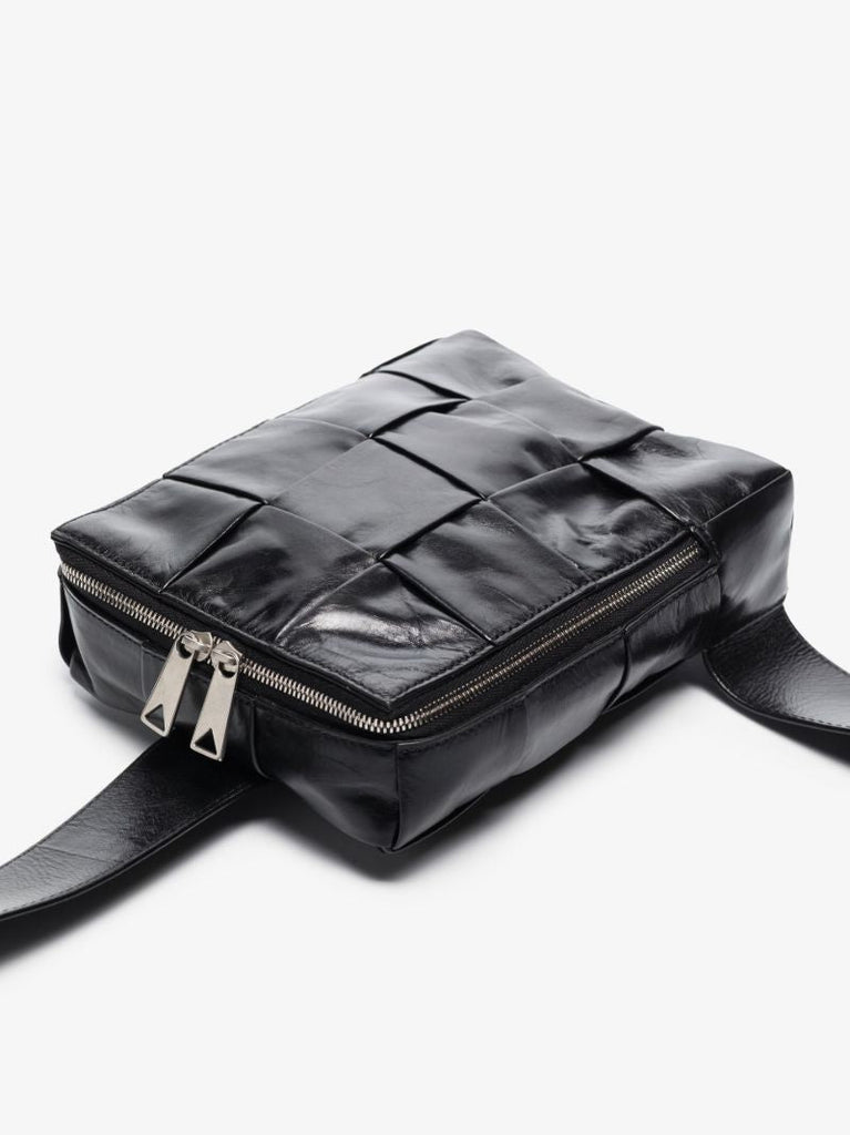 Black Cassette Mini Intreccio Leather Crossbody Bag