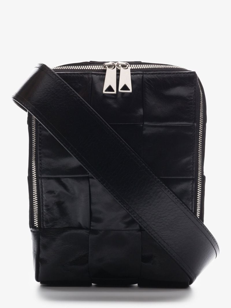 Black Cassette Mini Intreccio Leather Crossbody Bag