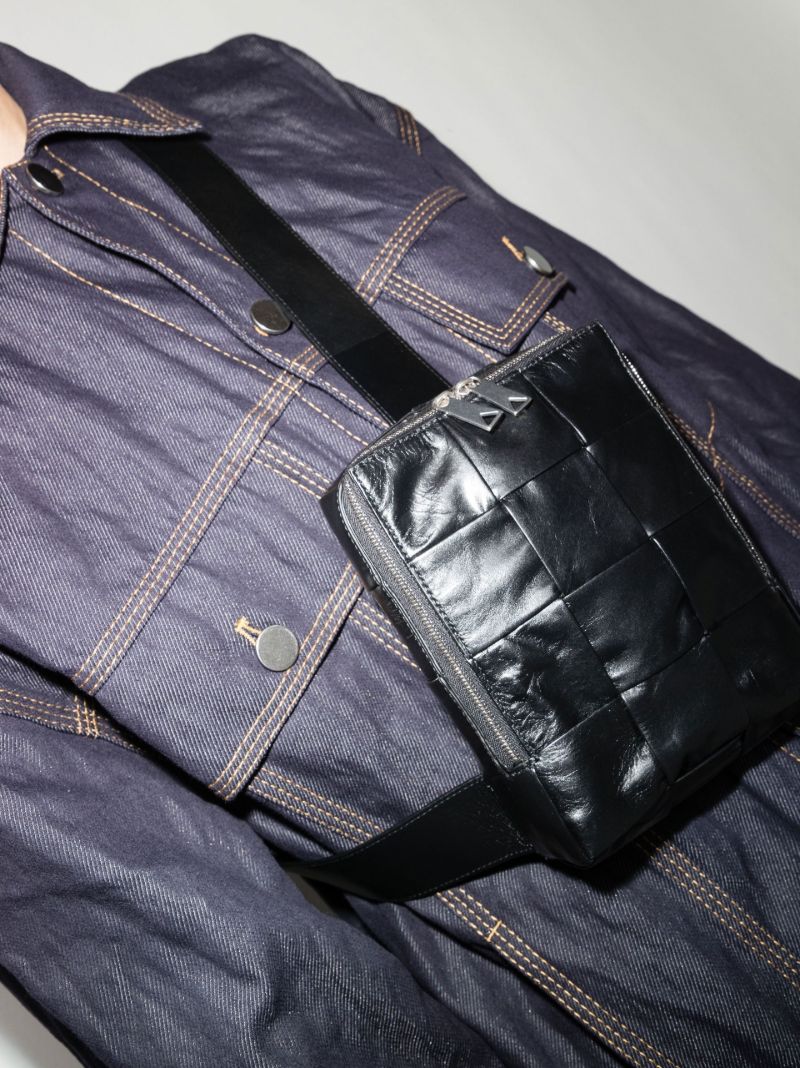 Black Cassette Mini Intreccio Leather Crossbody Bag