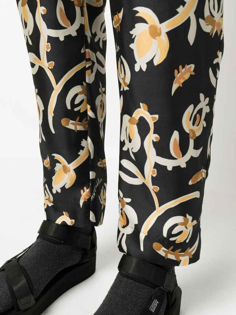 Black Jain Floral Print Silk Track Pants