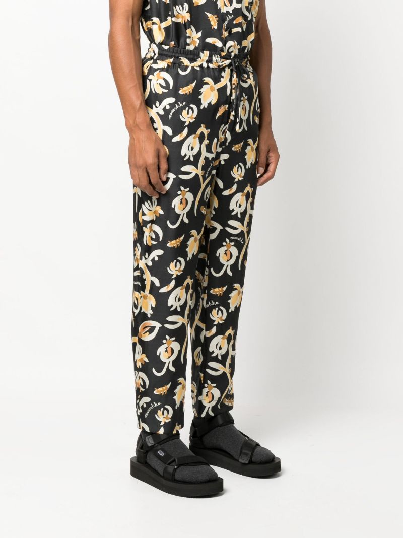 Black Jain Floral Print Silk Track Pants