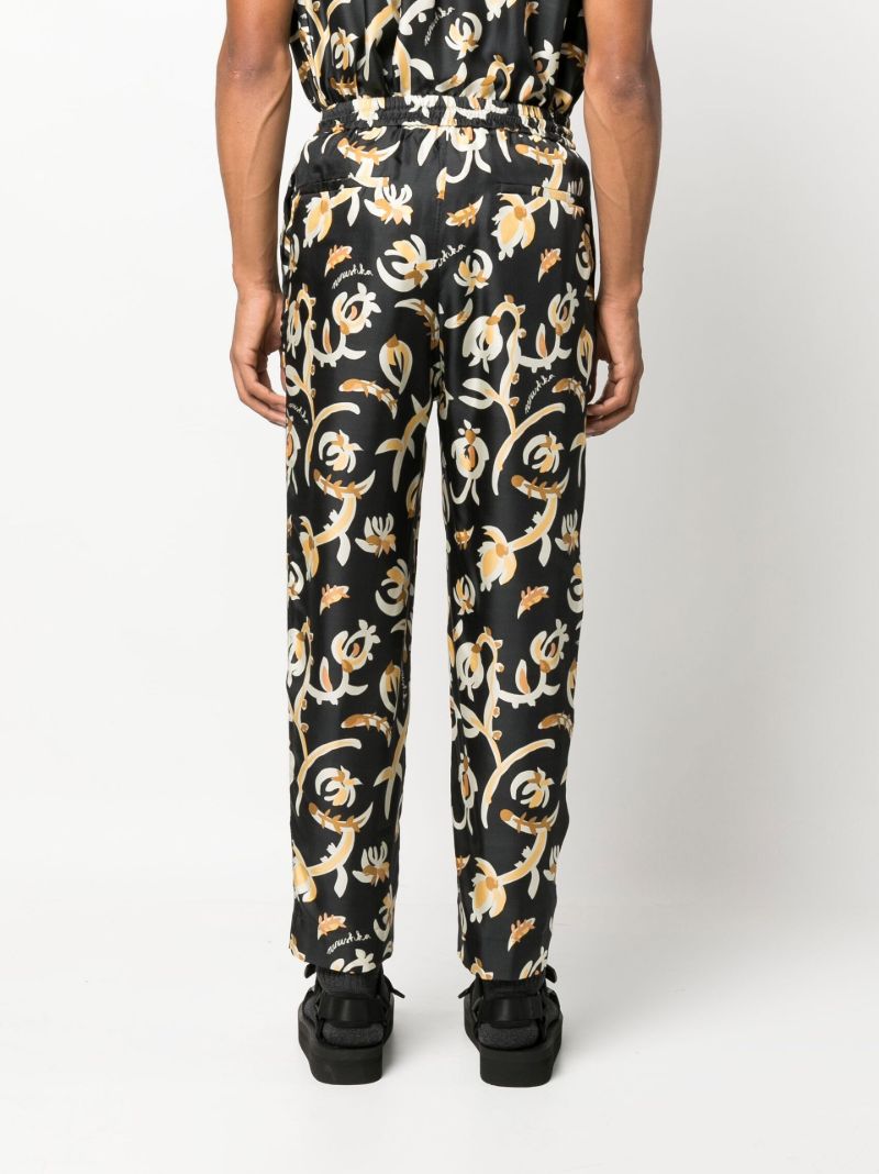 Black Jain Floral Print Silk Track Pants