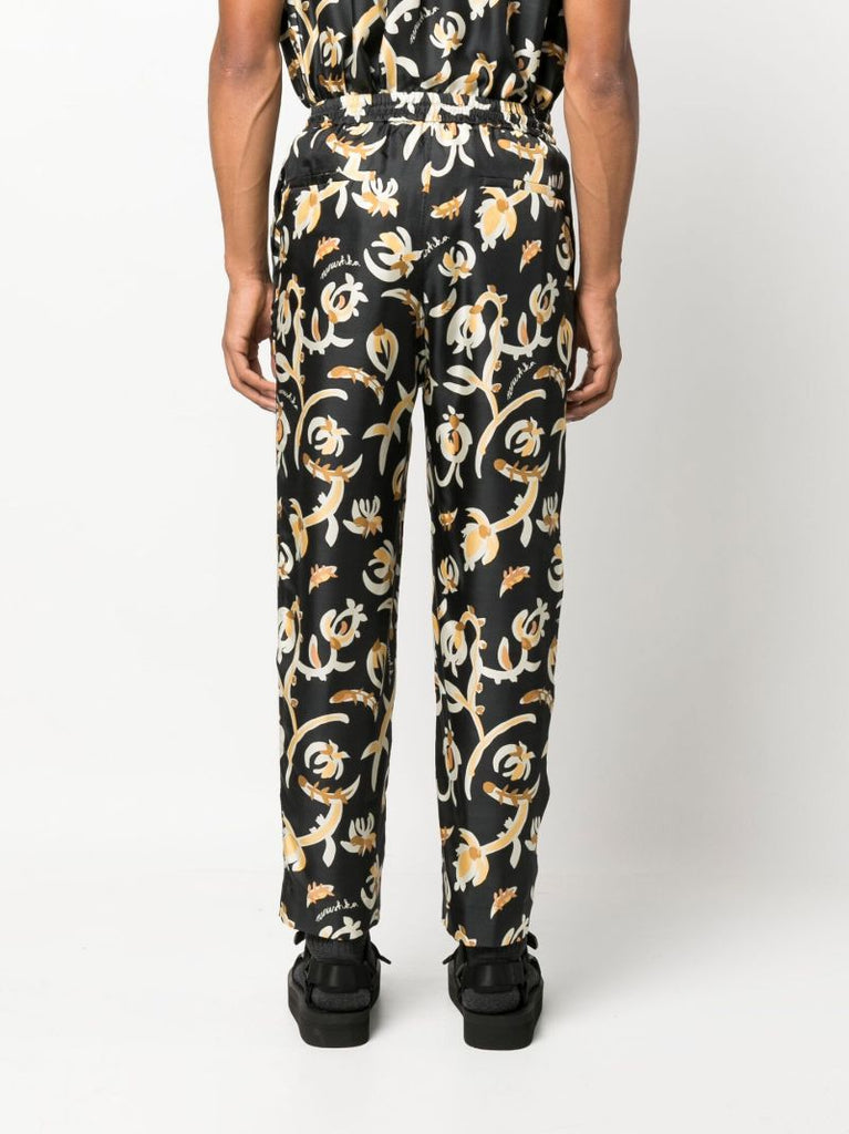 Black Jain Floral Print Silk Track Pants
