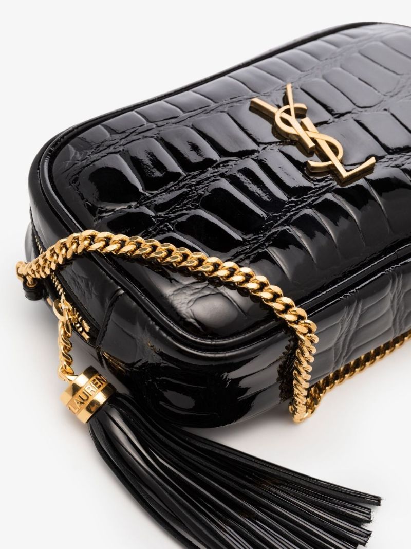 Black Lou Mini Mock Croc Patent Leather Camera Bag