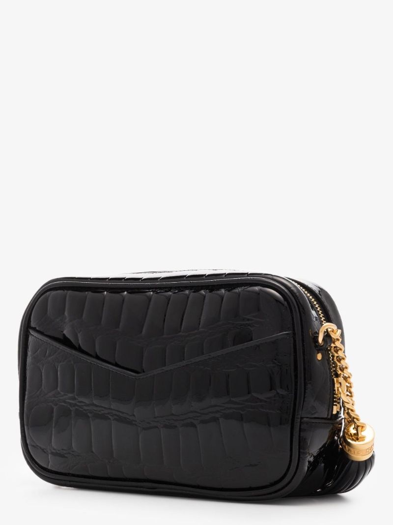Black Lou Mini Mock Croc Patent Leather Camera Bag
