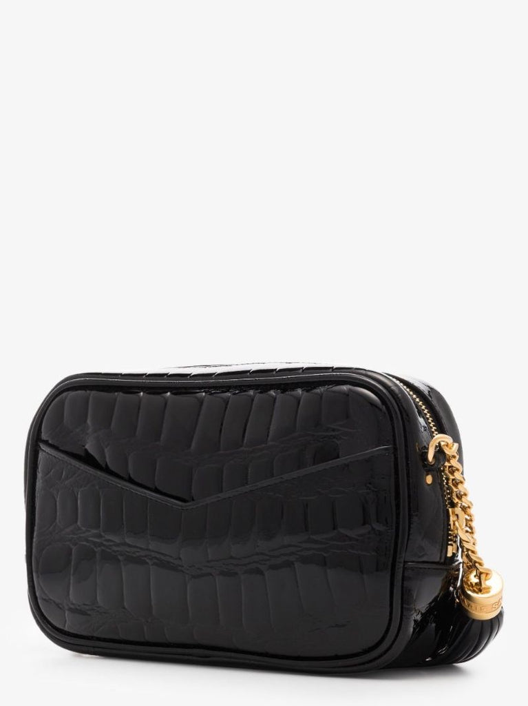 Black Lou Mini Mock Croc Patent Leather Camera Bag