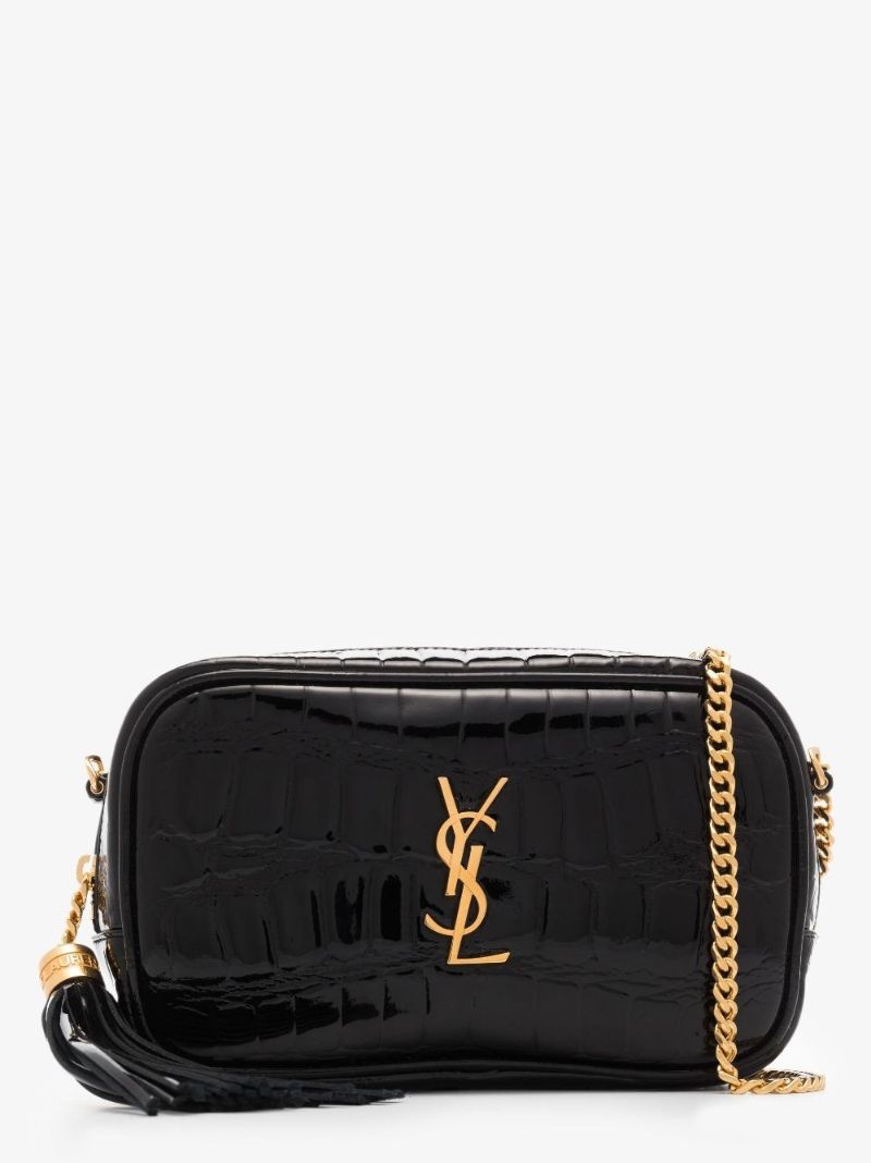 Black Lou Mini Mock Croc Patent Leather Camera Bag