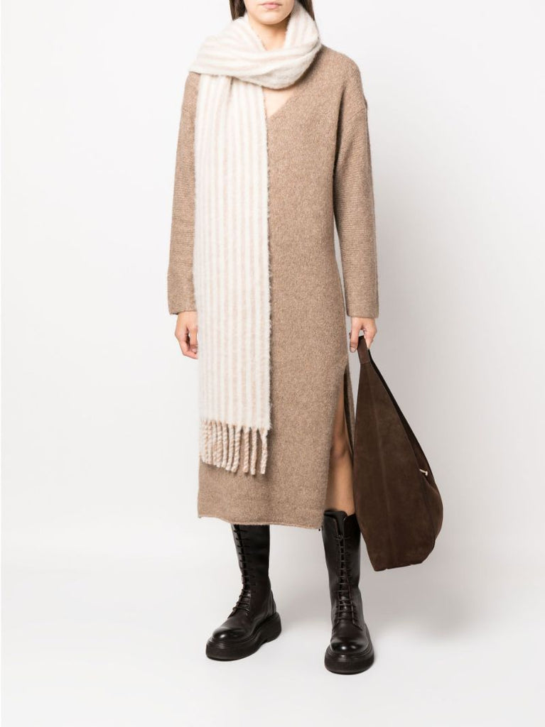 Neutral Wool Stripe Scarf