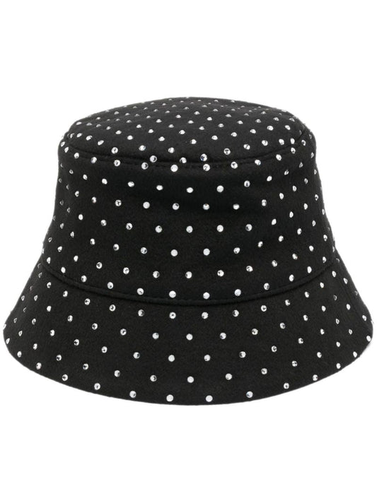 Black Embellished Wool Bucket Hat