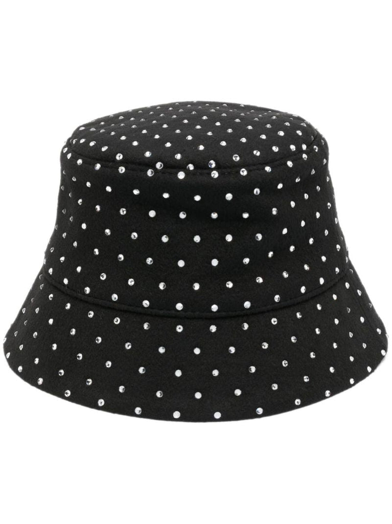 Black Embellished Wool Bucket Hat