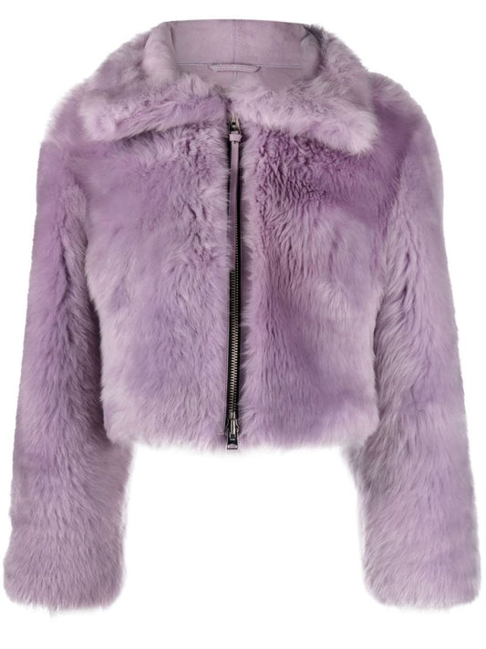 Purple Tilly Cropped Shearling Jacket