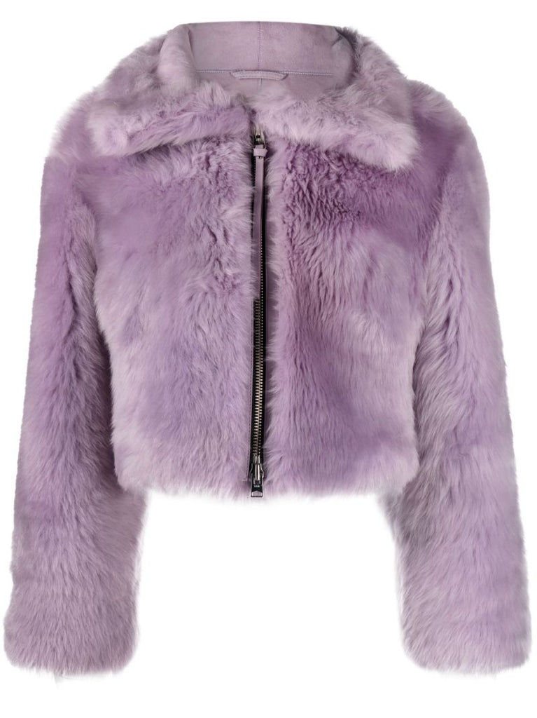Purple Tilly Cropped Shearling Jacket