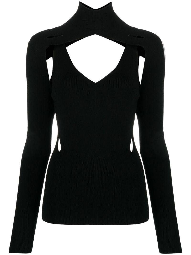 Black Cut-out Merino Wool Top