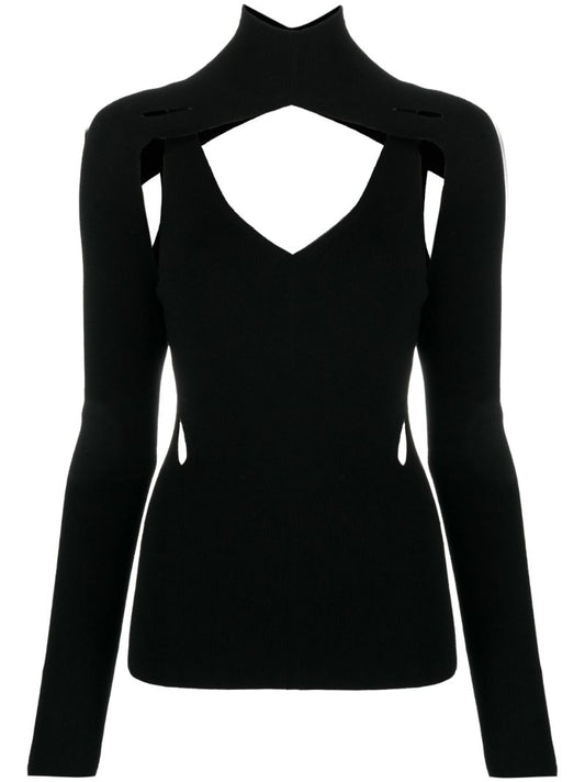Black Cut-out Merino Wool Top