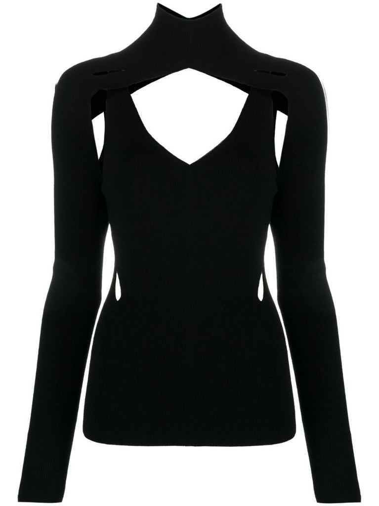 Black Cut-out Merino Wool Top