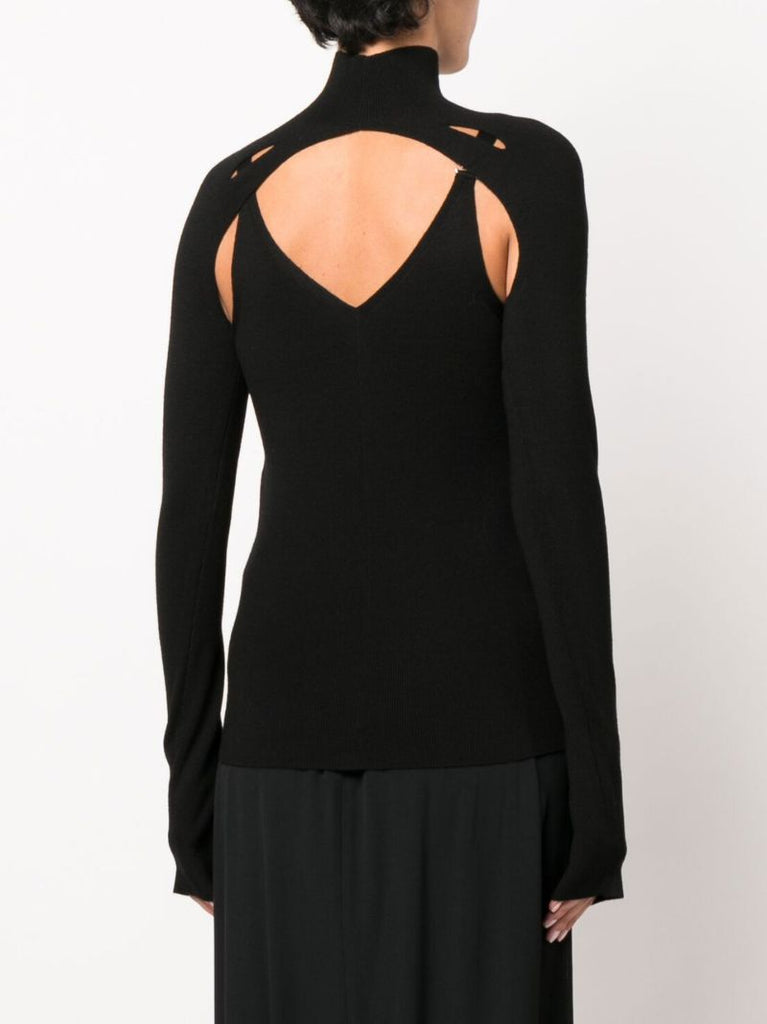 Black Cut-out Merino Wool Top