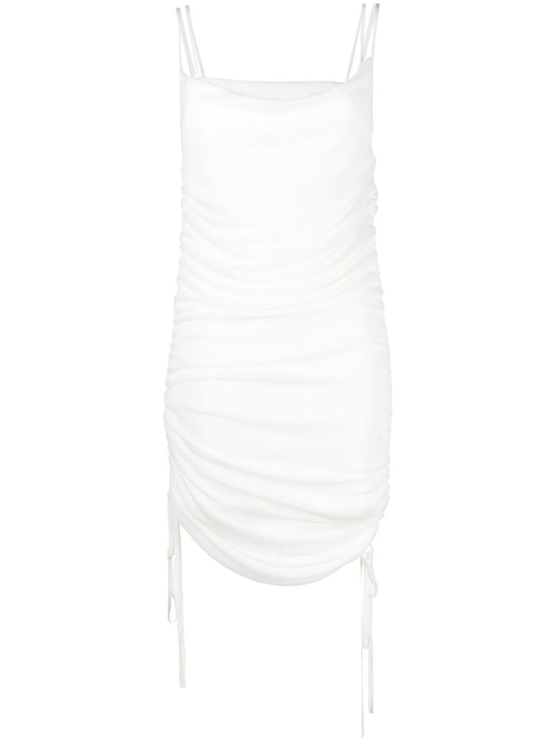 White Semi-sheer Draped Mini Dress