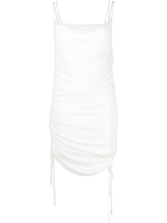 White Semi-sheer Draped Mini Dress