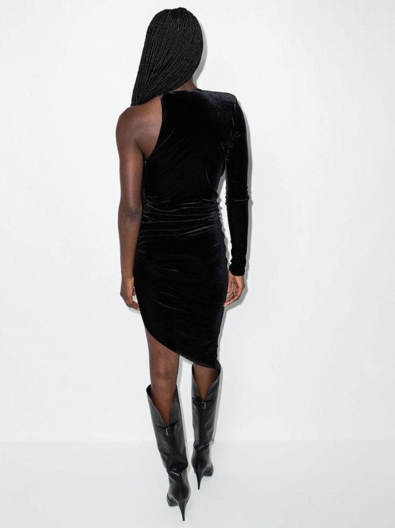 Black Asymmetric Ruched Velvet Dress