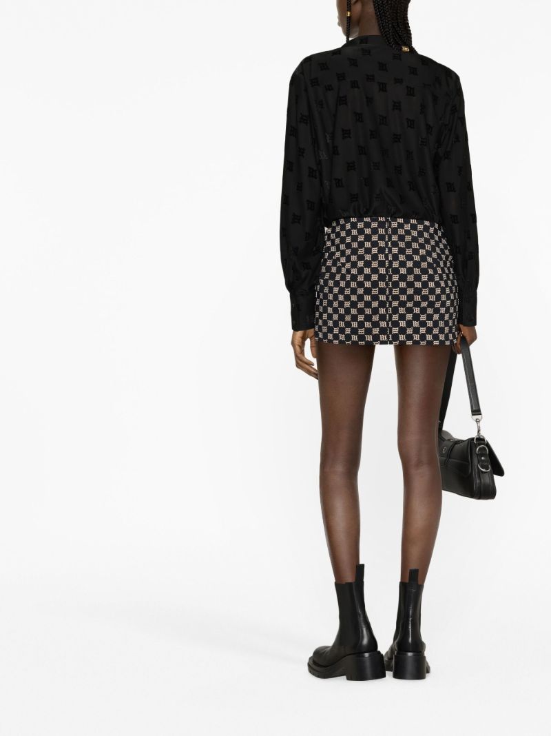 Black Monogram Print Mini Skirt