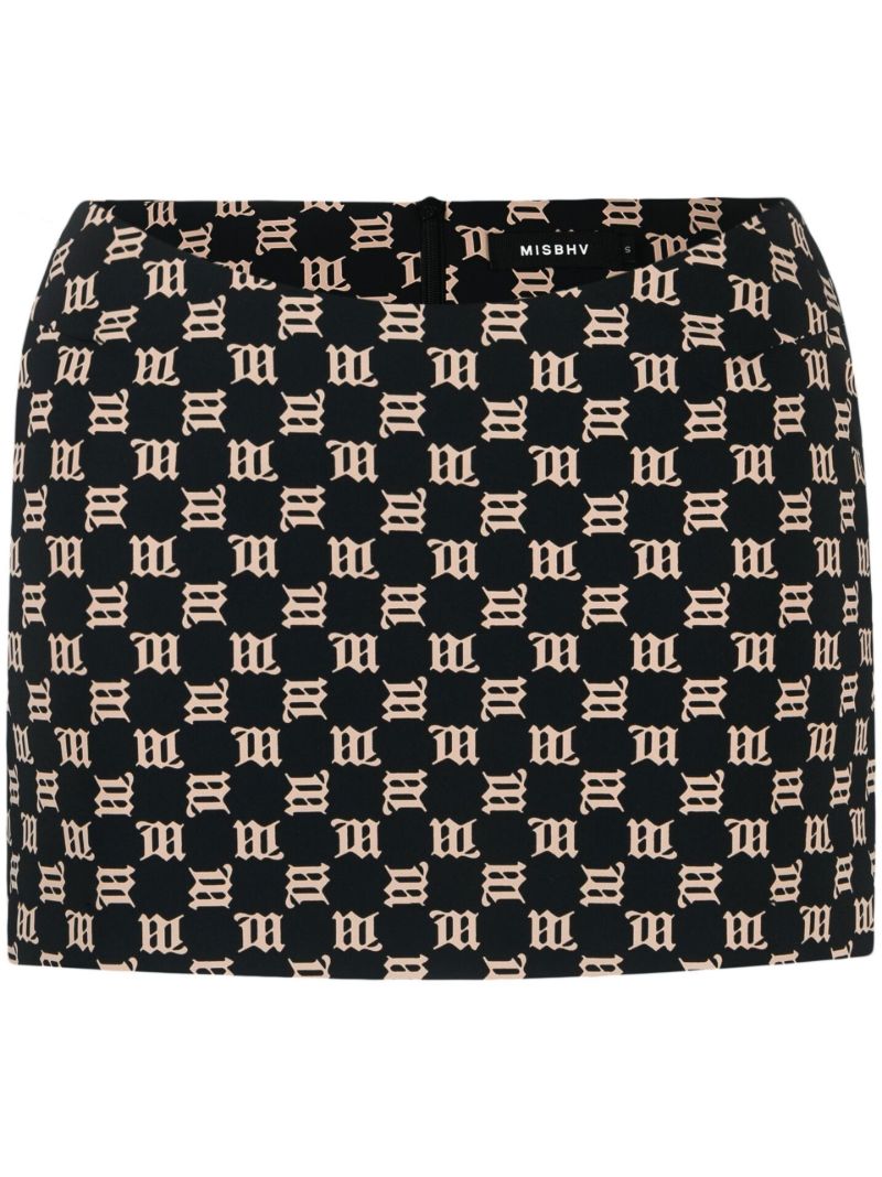 Black Monogram Print Mini Skirt