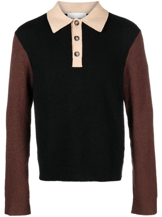 Black Saber Colourblock Long Sleeve Polo Shirt
