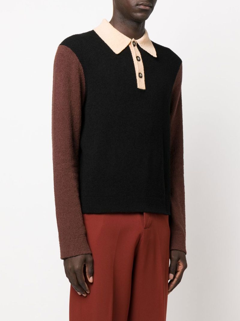 Black Saber Colourblock Long Sleeve Polo Shirt