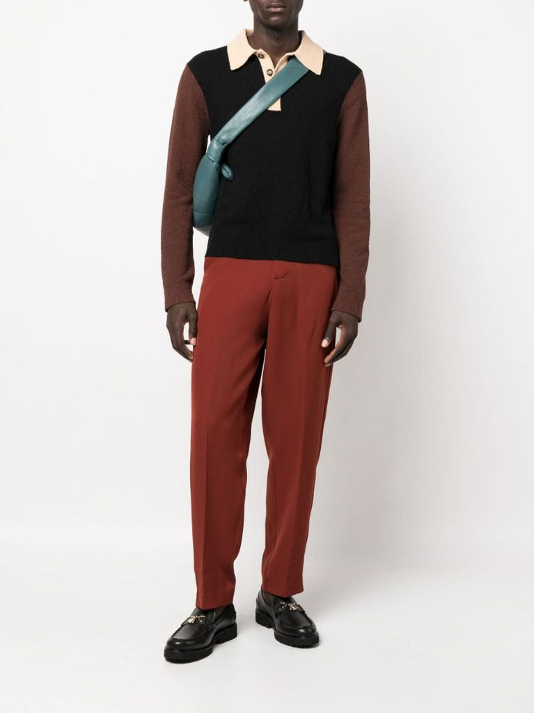 Black Saber Colourblock Long Sleeve Polo Shirt