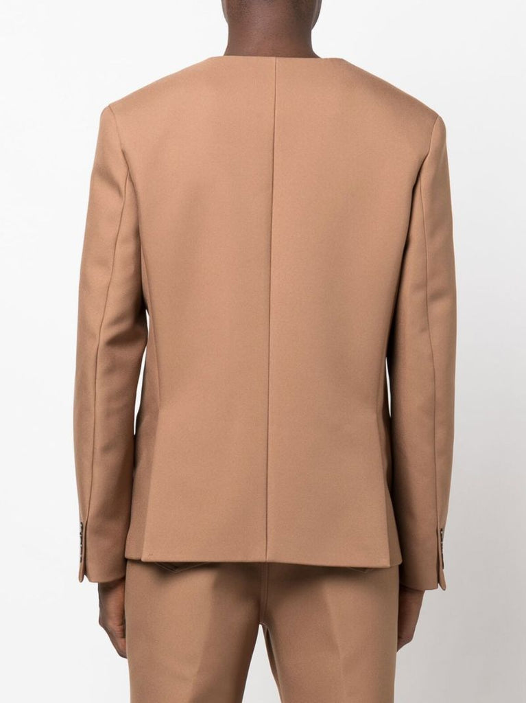 Brown Jessim Collarless Single-breasted Blazer