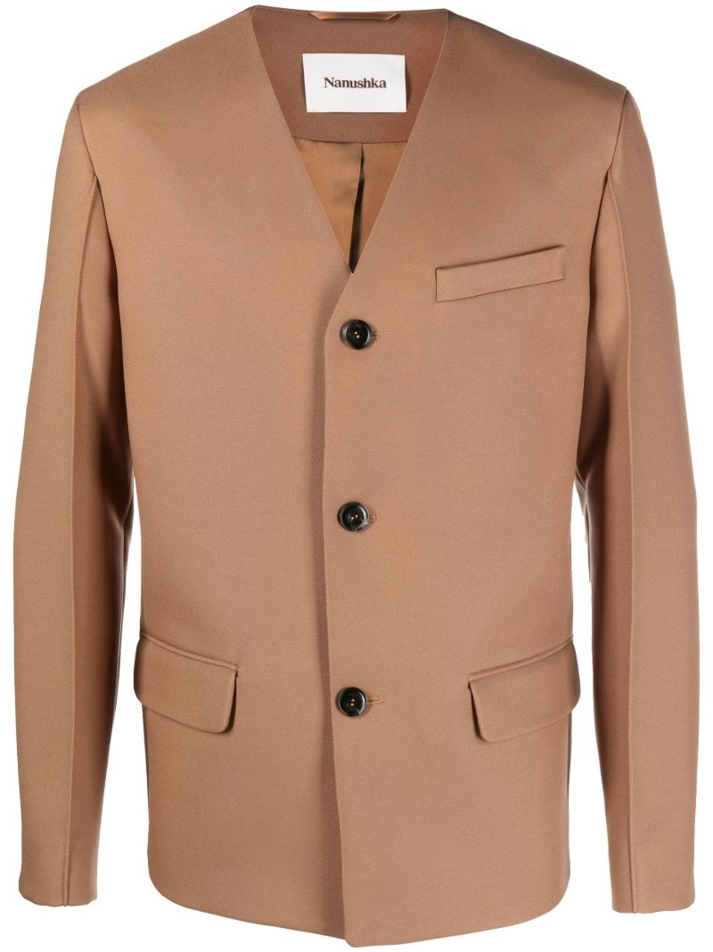 Brown Jessim Collarless Single-breasted Blazer