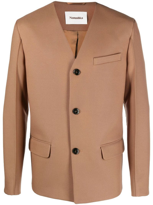 Brown Jessim Collarless Single-breasted Blazer