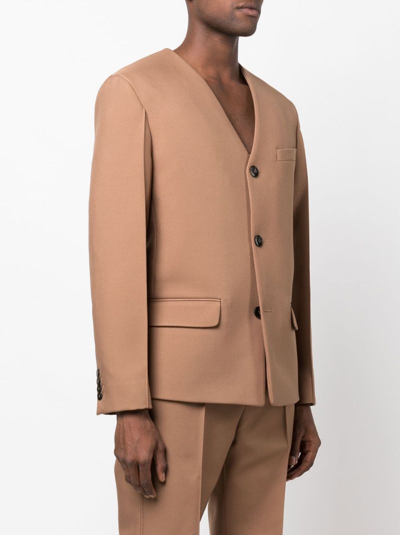 Brown Jessim Collarless Single-breasted Blazer