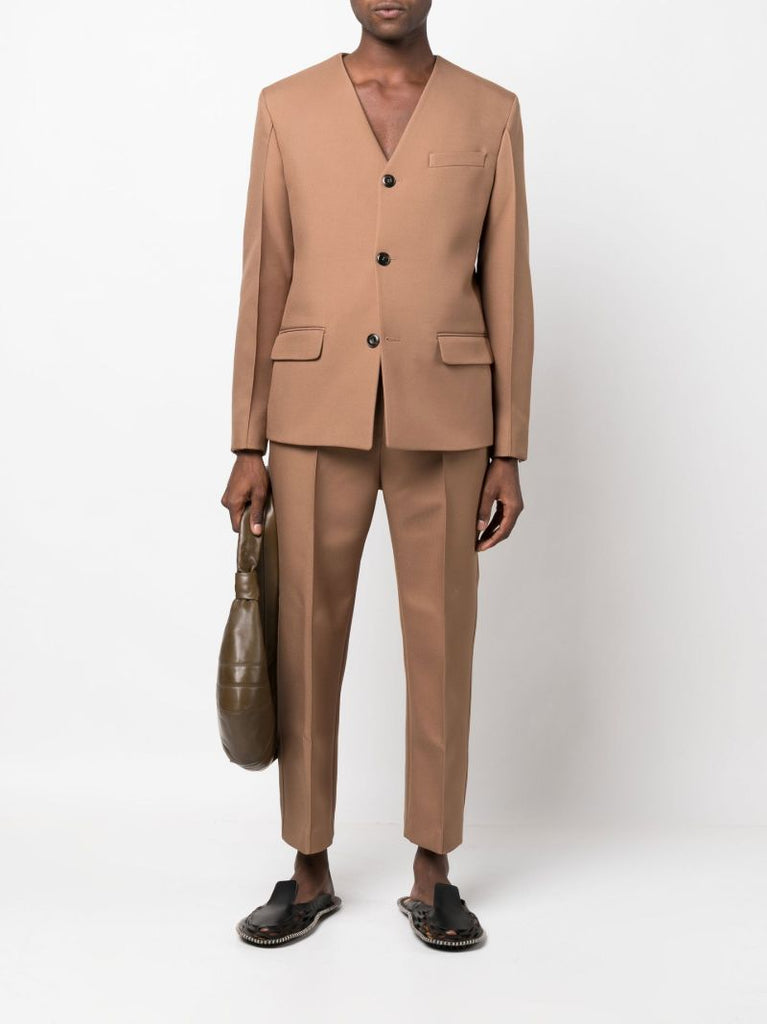 Brown Jessim Collarless Single-breasted Blazer