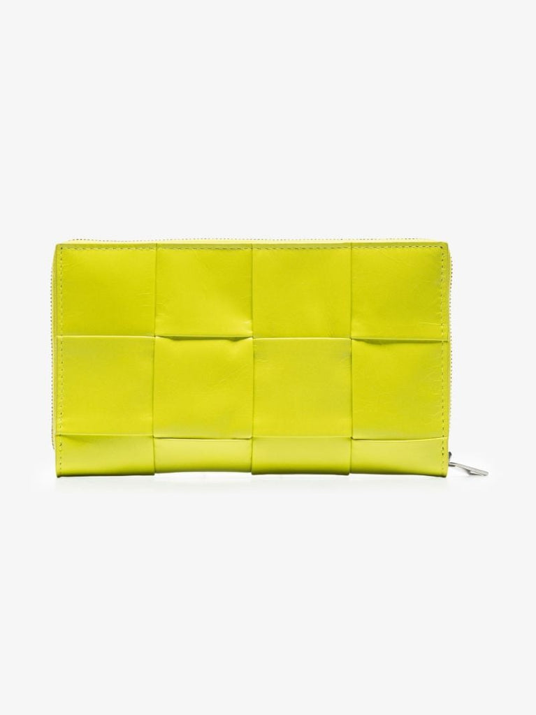 Green Intrecciato Zipped Leather Wallet