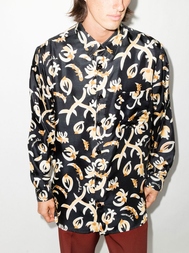 Black Jari Floral Print Cotton Shirt
