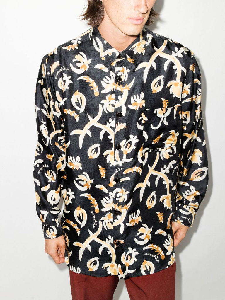 Black Jari Floral Print Cotton Shirt