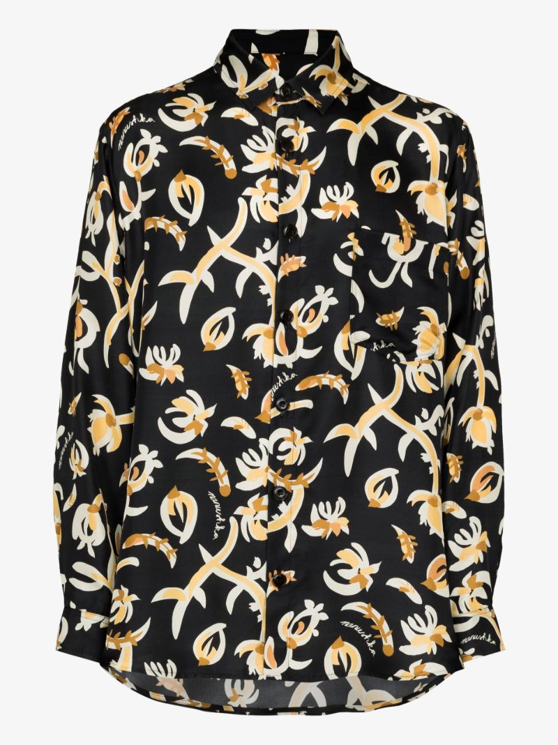 Black Jari Floral Print Cotton Shirt