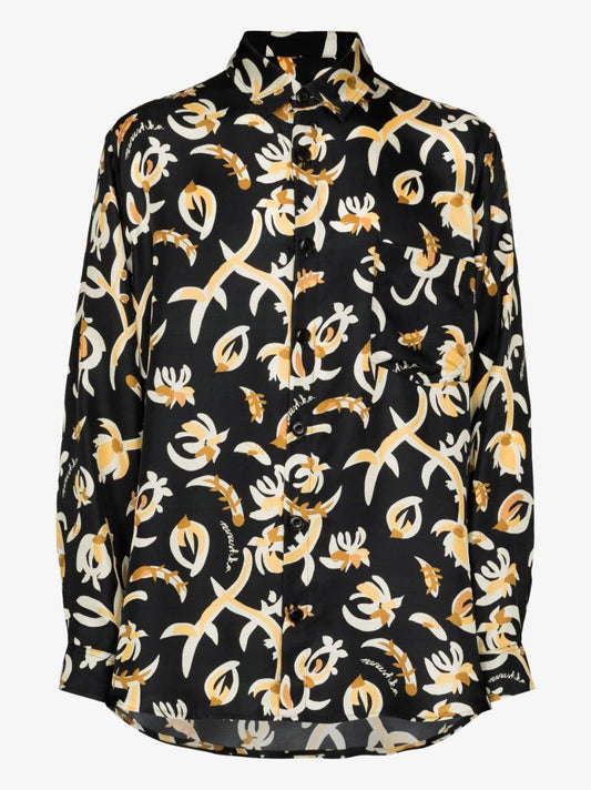 Black Jari Floral Print Cotton Shirt