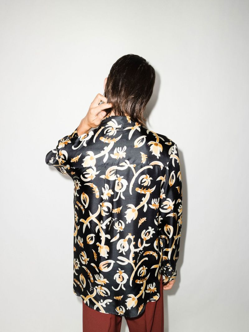 Black Jari Floral Print Cotton Shirt