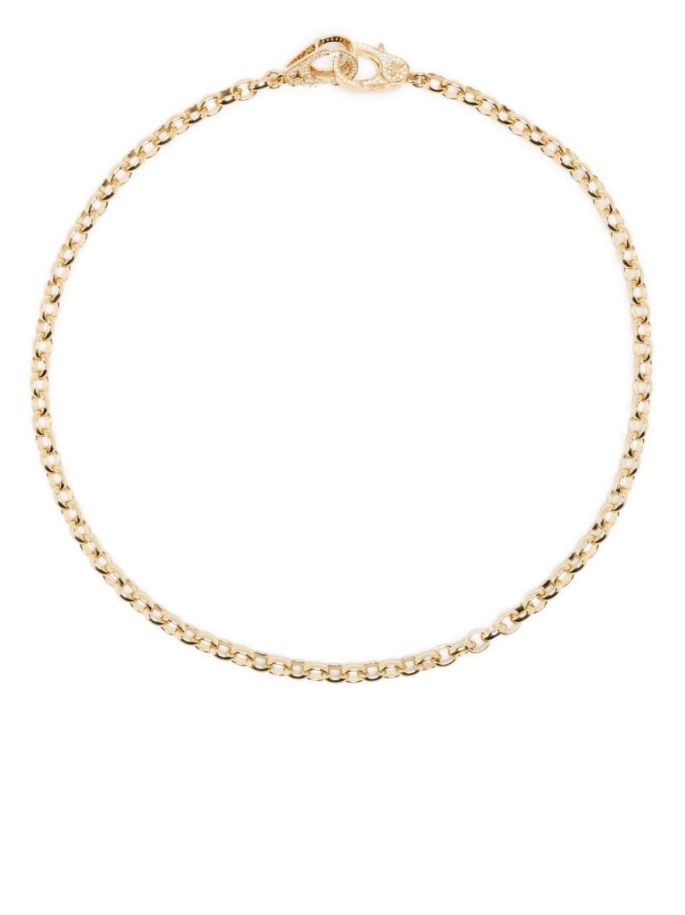 18k Yellow Gold Heavy Belcher Sister Hook Choker Diamond Necklace