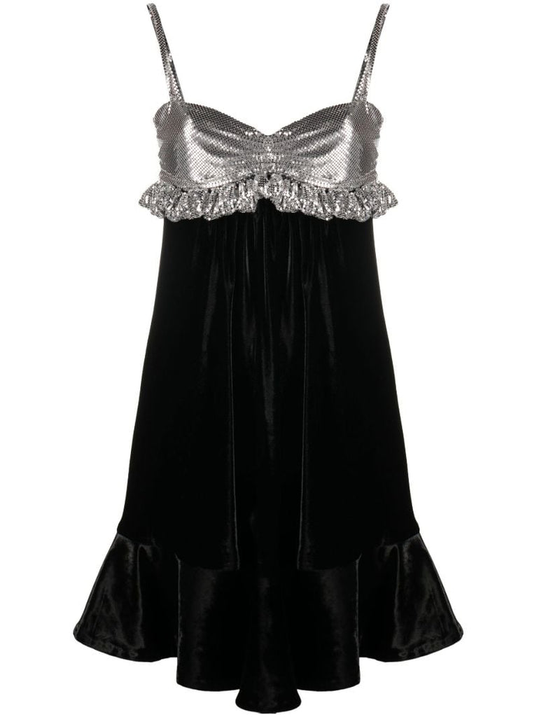 Black Embellished Velvet Mini Dress