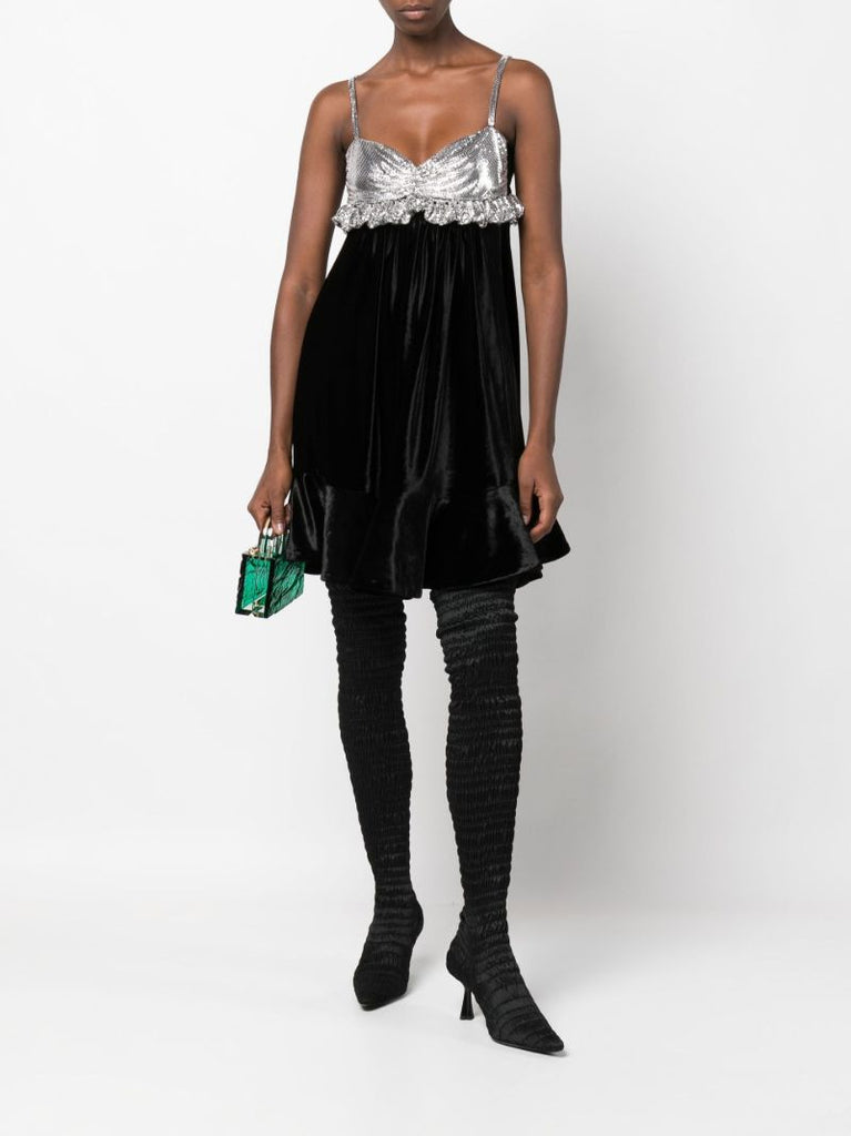 Black Embellished Velvet Mini Dress