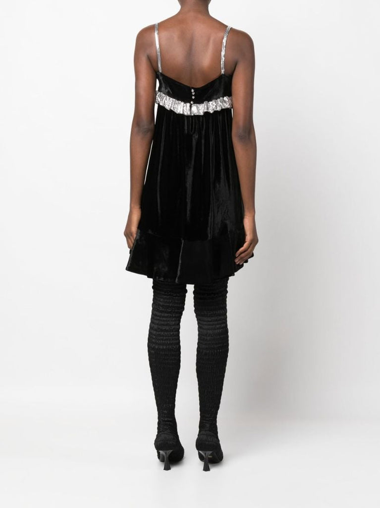 Black Embellished Velvet Mini Dress