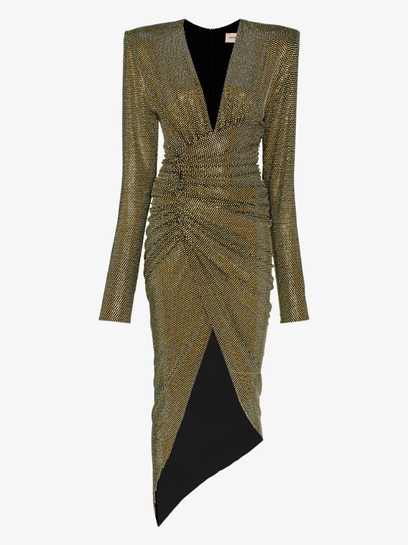 Yellow Embellished Plunge Neck Dress