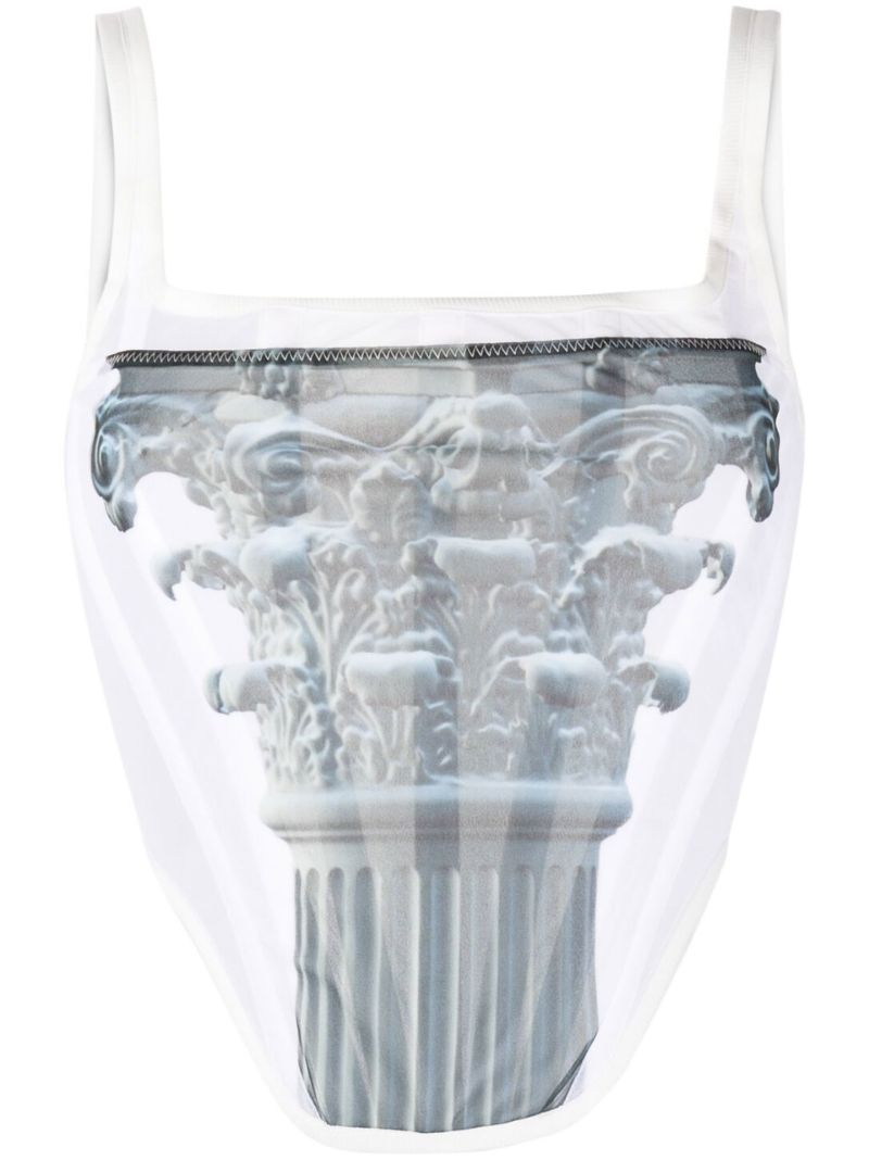 White Column Print Corset Top